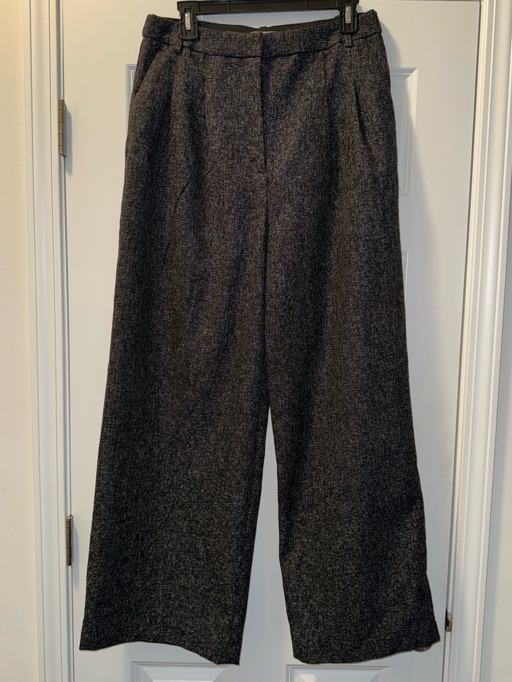 H&M Wide-Leg Trousers in Charcoal Tweed
